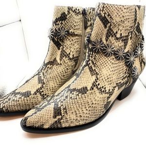 Schutz Natiely Snake-Embossed Leather Booties - Natural - Size 8